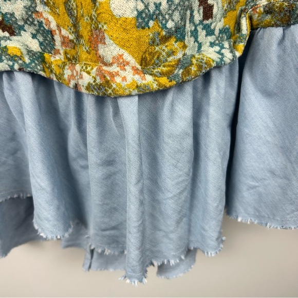 Anthropologie Lilka Floral denim crewneck sweater medium boho whimsical - Picture 6 of 7